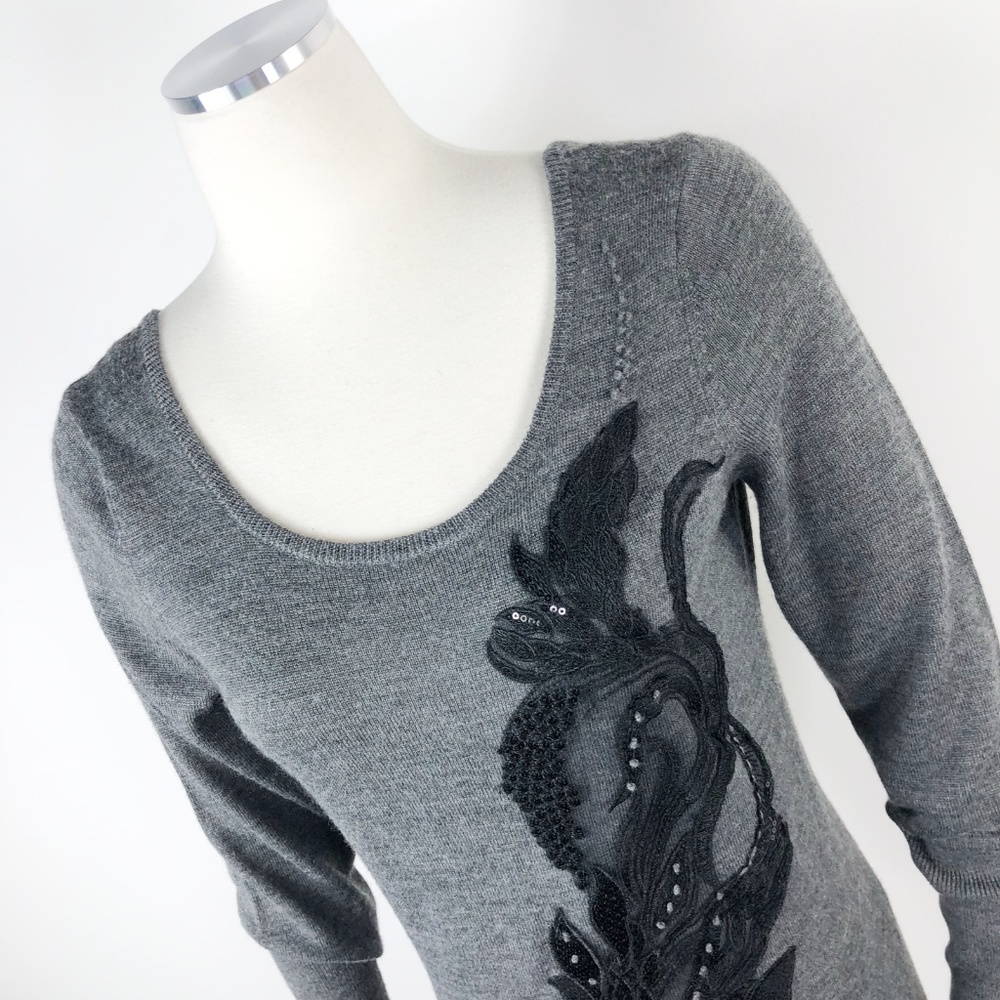 Anthropologie Torie Lace Beads Grey Wool Sweater S - Picture 6 of 8